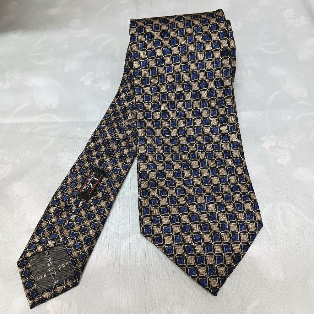 Vintage NORDSTROM JZ RICHARDS Men's Navy Gold Blue Geometric Silk Tie